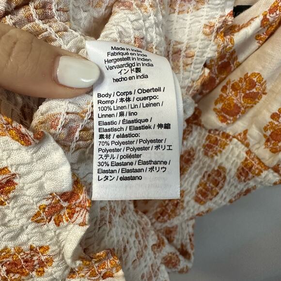 J. Crew 100% Linen Floral Print Summer Dress White Yellow Smocked 6 - Picture 8 of 8